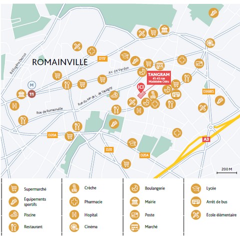 Programme immobilier neuf Tangram à Romainville (93) - Carte et plan de la ville - Lamotte
