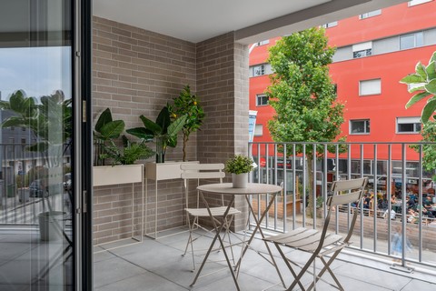 Programme immobilier neuf Cosmopolitan à Nantes - Appartement témoin - Terrasse vue à gauche - Lamotte