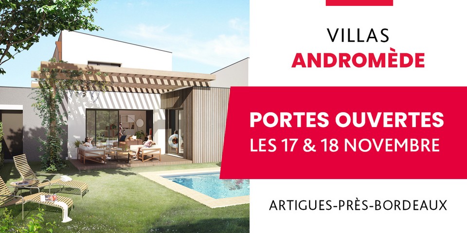 Journées portes ouvertes les 17 et 18 novembre 2023 - Programme immobilier neuf Villas Andromède à Artigues-près-Bordeaux (33) - Lamotte