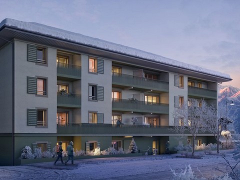 Programme immobilier neuf Belle Source à Saint-Gervais-les-Bains (74) - Perspective hiver - Lamotte
