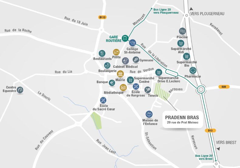 Terrain à construire - Pradenn Bras à Lannilis (29) - Plan de situation - Lamotte Aménageur Lotisseur