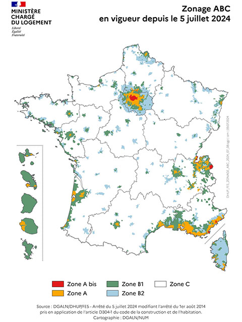 Zonage ABC - Carte de France en date de juillet 2024 - Lamotte