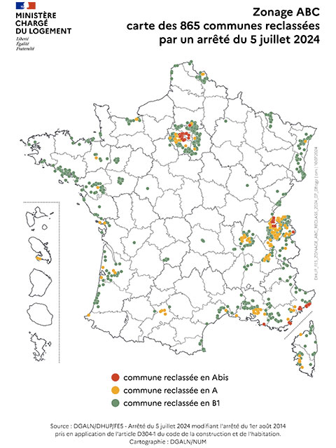 Reclassement au titre du zonage ABC - Carte de France en date de juillet 2024 - Lamotte