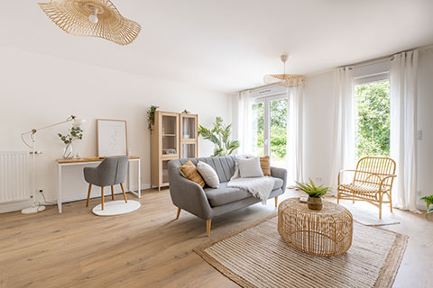 Journées portes ouvertes et appartement témoin - Programme immobilier neuf Les Clairières Boisées à Chantepie (35) - Séjour - Lamotte