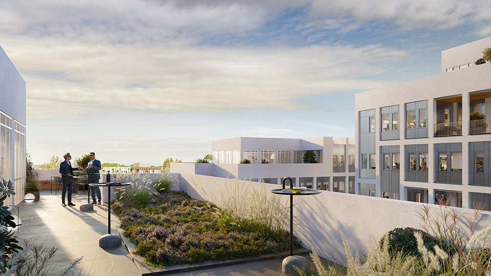 Programme immobilier d'entreprise - Station M à Nantes / Saint-Herblain (44) - Vue de la terrasse - Lamotte