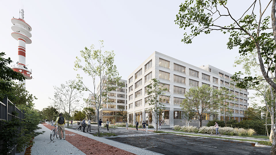 Programme immobilier tertiaire La Ruche à Rennes (35) - Travaux de construction - Vue de la façade - Lamotte