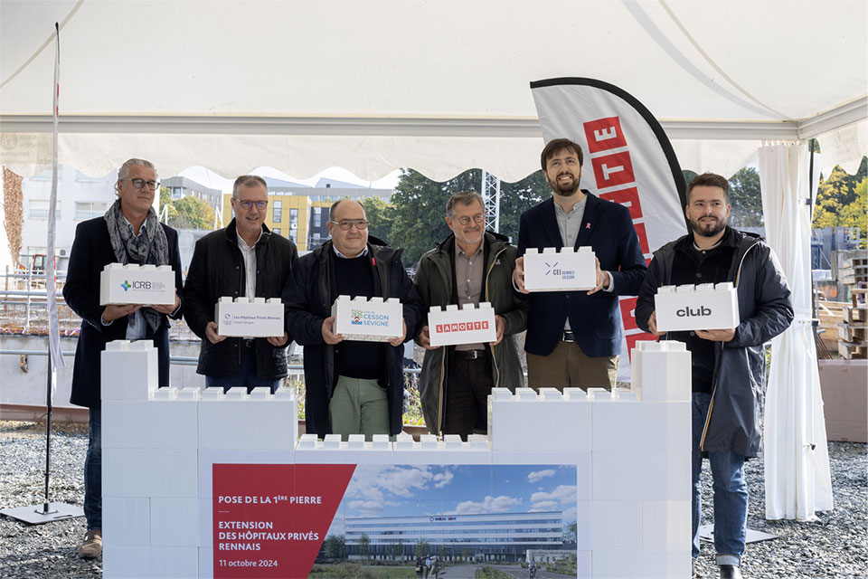 Projet d'extension des Hôpitaux Privés Rennais à Cesson-Sévigné - Les partenaires lors de la pose de première pierre - Lamotte