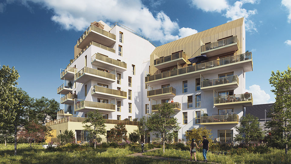 Programme Côté Patio à Lorient - Prix FPI 2024 dans la catégorie 'Mixité énergétique' - Ilot de fraicheur - Lamotte