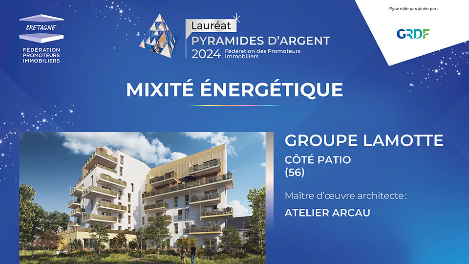 Programme Côté Patio à Lorient - Lauréat des Pyramides d'Argent 2024 de la FPI dans la catégorie 'Mixité énergétique' - Lamotte