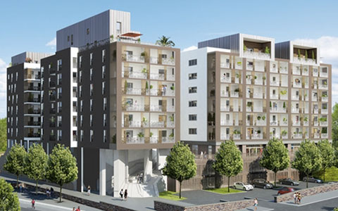 Pose de la première pierre du programme immobilier neuf Horizon Mermoz à Rennes Saint-Jacques-de-la-Lande (Ille-et-Vilaine) - Façade - Lamotte