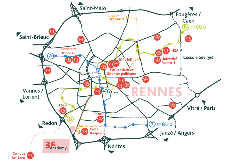 Résidence étudiante - 36 Academy à Rennes (35) - Plan de situation - Lamotte
