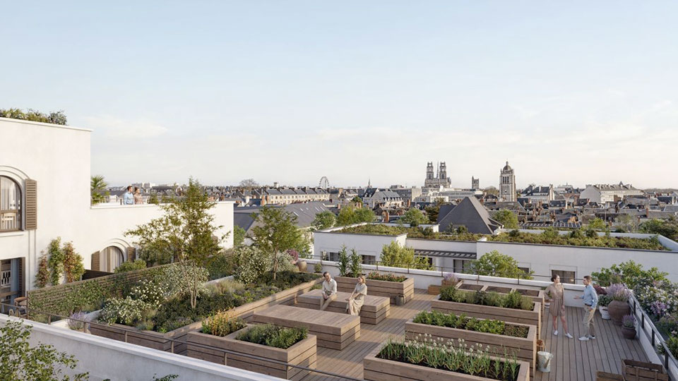 Lancement du programme immobilier neuf Héritage à Orléans (45) - Vue terrasse - Lamotte