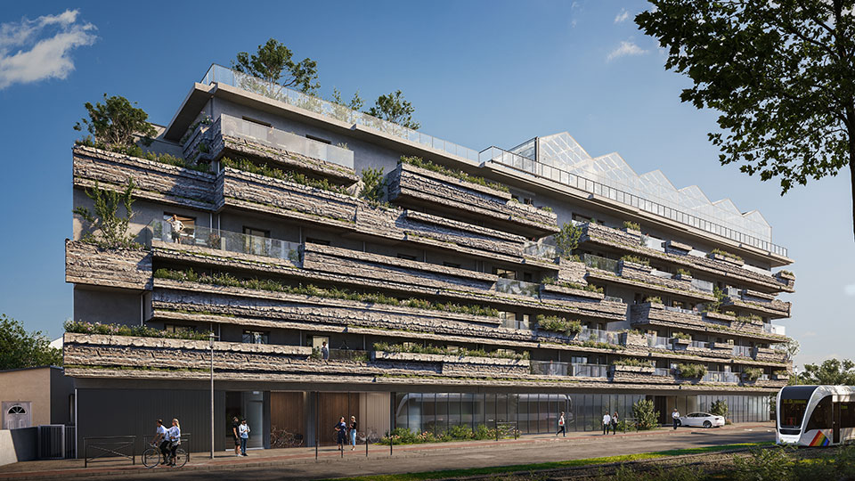 Programme immobilier neuf Climax à Angers - Exploitation de la ferme urbaine par Sicle - Façade de l'immeuble - Lamotte