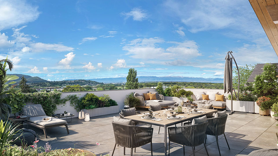 Lancement du programme immobilier neuf Coeur La Vela à Cranves-Sales (74) - Terrasse - Lamotte