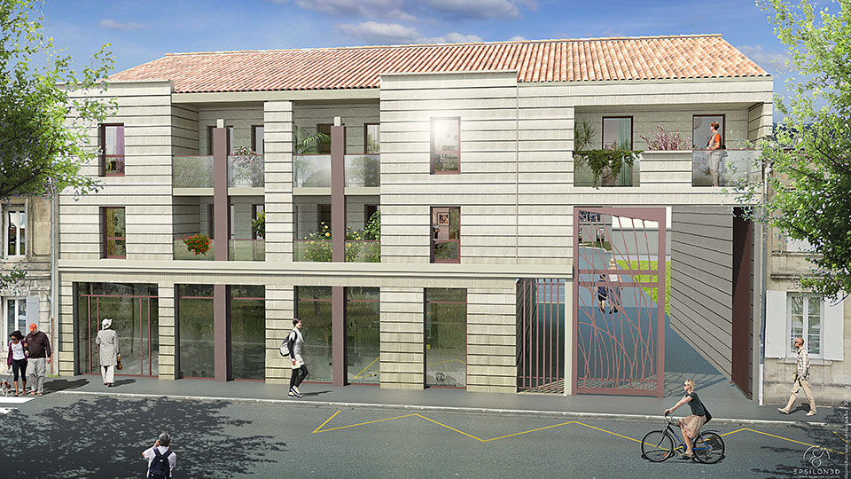 Programme immobilier neuf Les Jardins de Tourny à Libourne (Gironde) - Vue rue - Lamotte