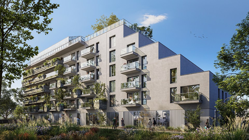 Construction bas carbone - Façade végétalisée sur le programme immobilier neuf Climax à Angers (49) - Groupe Lamotte