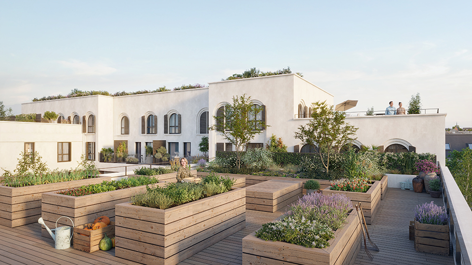 Construction bas carbone - Terrasse du programme immobilier neuf Héritage à Orléans (45) - Groupe Lamotte