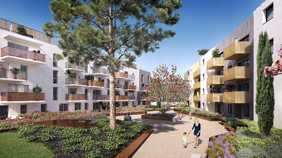 Programme immobilier neuf - Le Cours d'Allonville à Nantes (44) - Coeur d'ilot de la tranche Les Amarantes - Lamotte