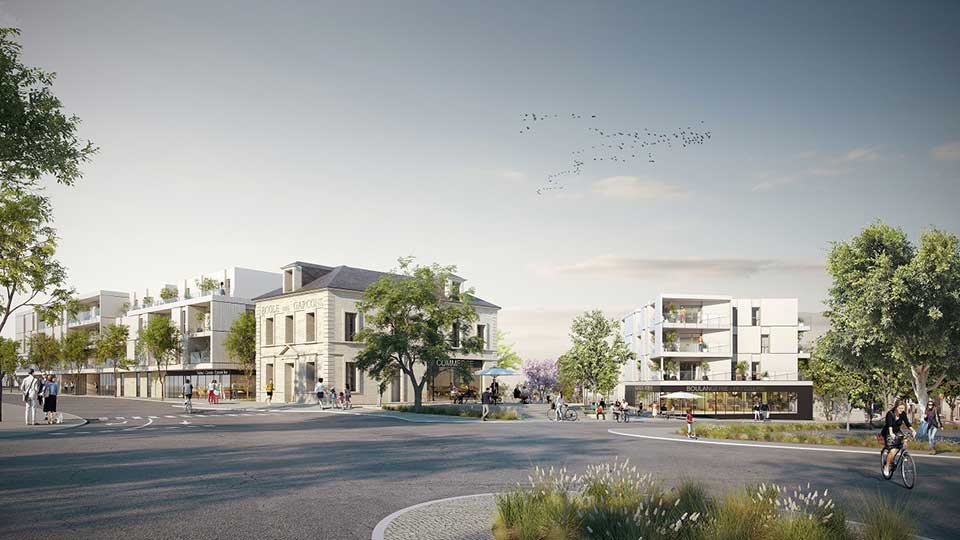 Programme immobilier neuf - L'École des Garçons à Châteaubriant (44) - Vue du coeur d'îlot - Lamotte