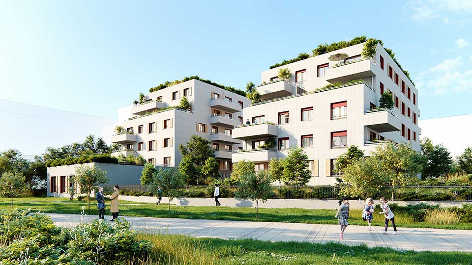 Programme immobilier neuf - La Forêt des Groues à Nanterre (92) - Vue de la façade - Lamotte