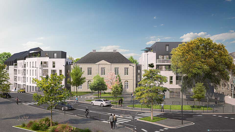 Programme immobilier neuf - Néocens à Nantes (44) - Vue du coeur d'îlot - Lamotte