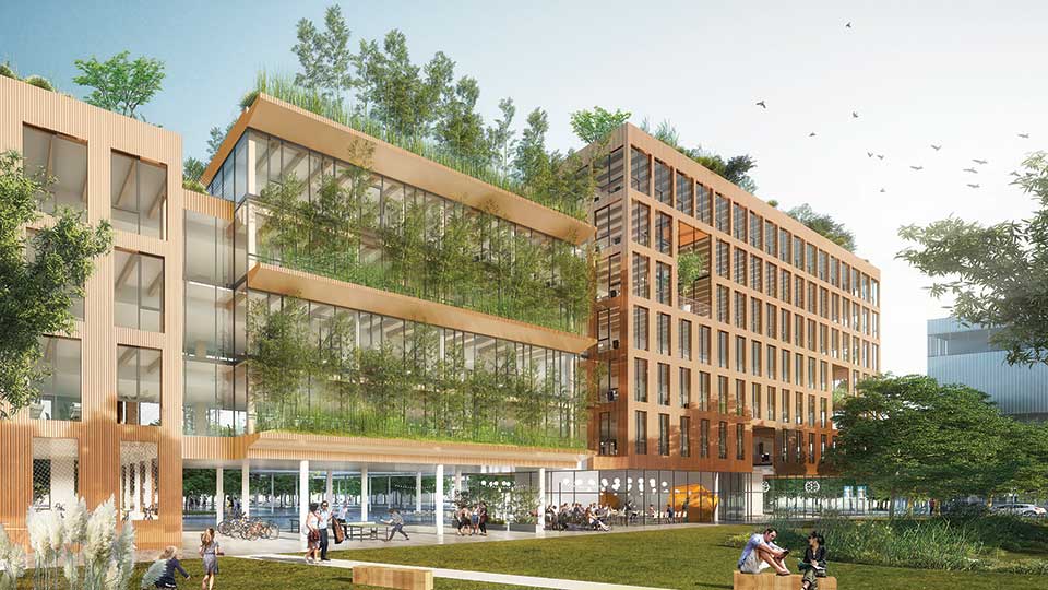 Programme immobilier tertiaire - Le Bois Lilas à Rennes (35) - Vue des pavillons - Lamotte