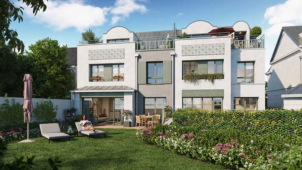 Programme immobilier neuf - les Charmes à Clamart (92) - Vue côté jardin - Lamotte
