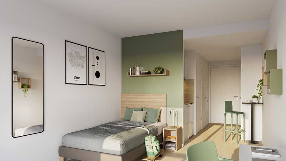 Résidence étudiante - Kleezi | Louis Guilloux à Rennes (35) - Intérieur d'un studio - Lamotte