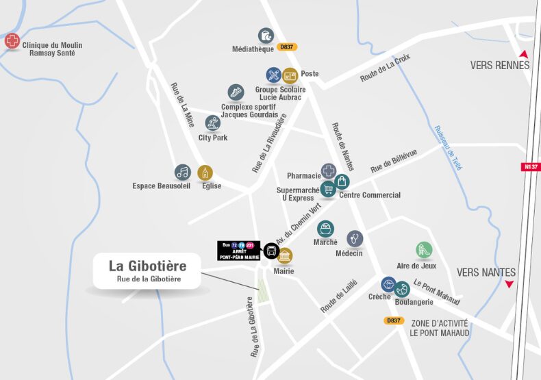 Terrain à construire - La Gibotière à Pont-Péan (35) - Plan de situation - Lamotte Aménageur Lotisseur