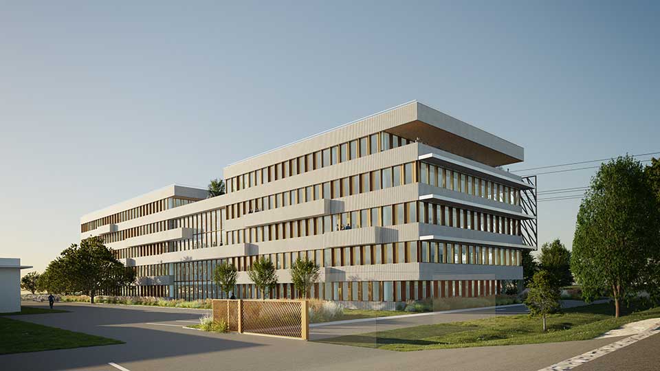Référence - Programme immobilier tertiaire JFK à Mérignac (33) - Façade de l'immeuble - Groupe Lamotte