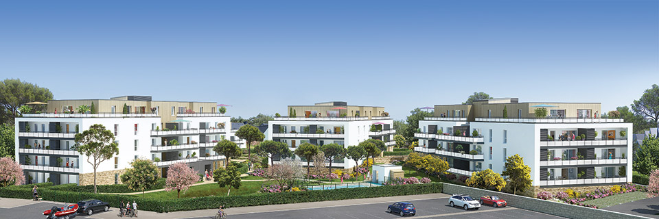Programme immobilier neuf - Blue Baie à Arzon (56) - Perspective de l'ensemble résidentiel - Lamotte