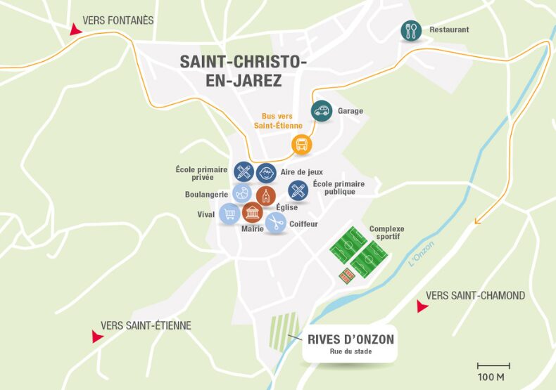 Programme terrain à bâtir - Rives d'Onzon à Saint-Christo-en-Jarez (42) - Plan de situation - Lamotte Aménageur Lotisseur